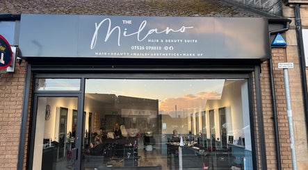Front view of The Milano Hair & Beauty Suite in Larkhall, Scotland, GB showcasing chic salon interior.