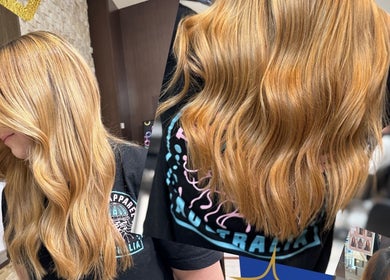 Vibrant blonde wavy hair at Zo's Hidden Hair & Beauty, Ranelagh, Tasmania, AU. Perfect salon style finish.
