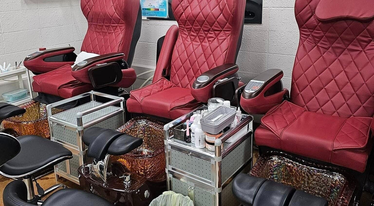 Elegant pedicure chairs at Canopy Salon and Spa, Innisfail, Alberta, CA; perfect for a relaxing experience.