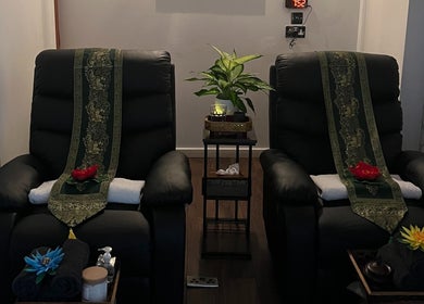 Luxurious massage chairs at Kobkun Thai Spa in London, England, GB, providing a relaxing wellness experience.