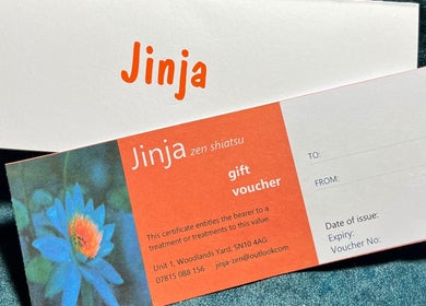Jinja gift voucher on table, Devizes, England, GB. A thoughtful present for wellness lovers.