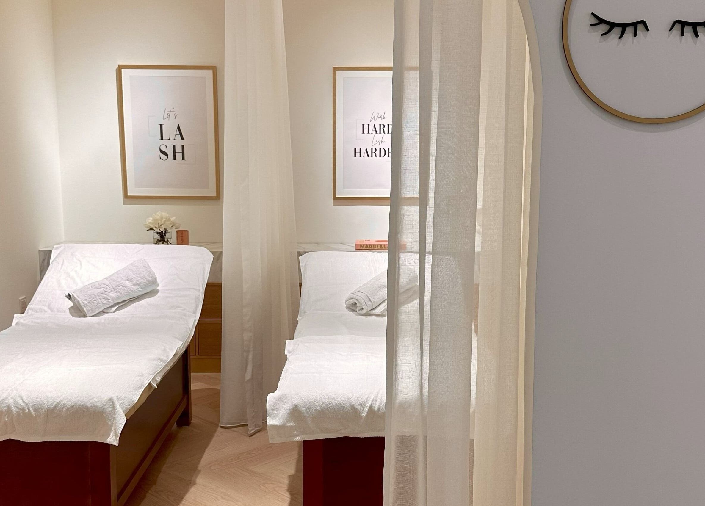 Relaxing treatment room at The Glam Studio | ذا جلام ستوديو, Riyadh, Riyadh Province, SA with soft linen décor.