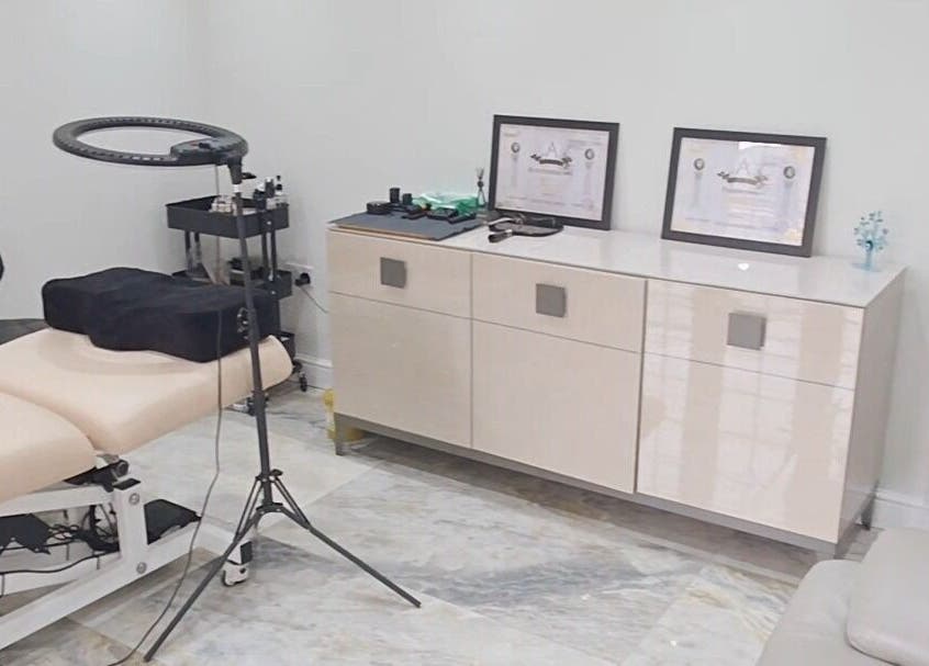 Inabrows treatment room with modern decor in Great Baddow, England, GB. Features a comfortable treatment bed.