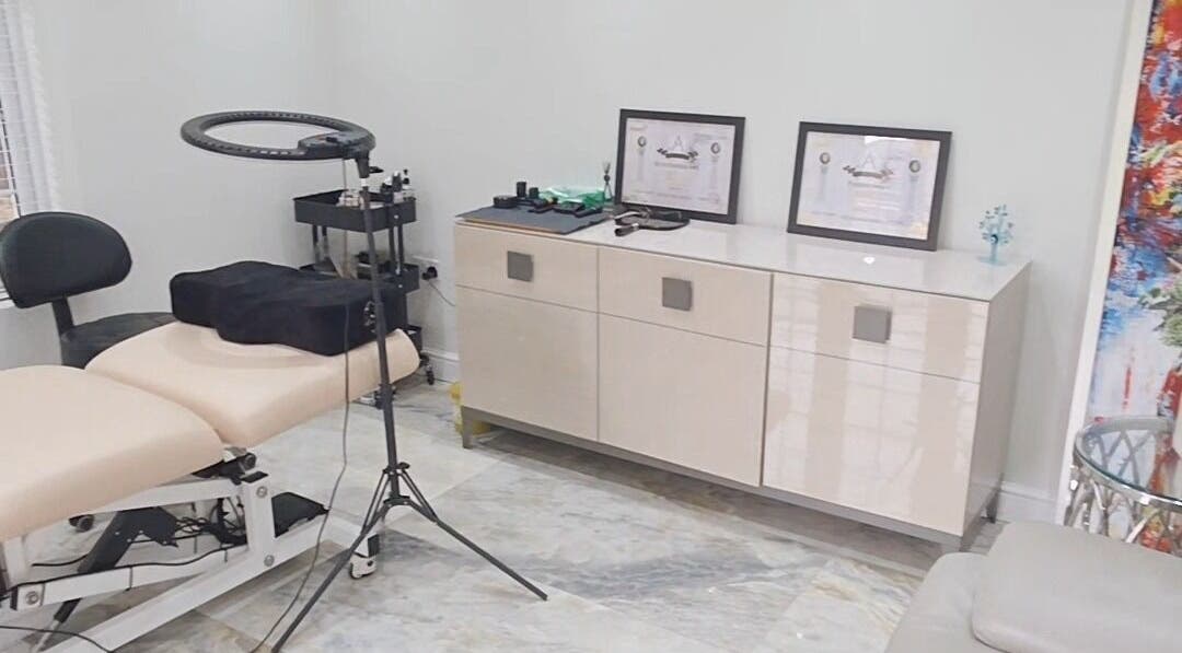 Inabrows treatment room with modern decor in Great Baddow, England, GB. Features a comfortable treatment bed.