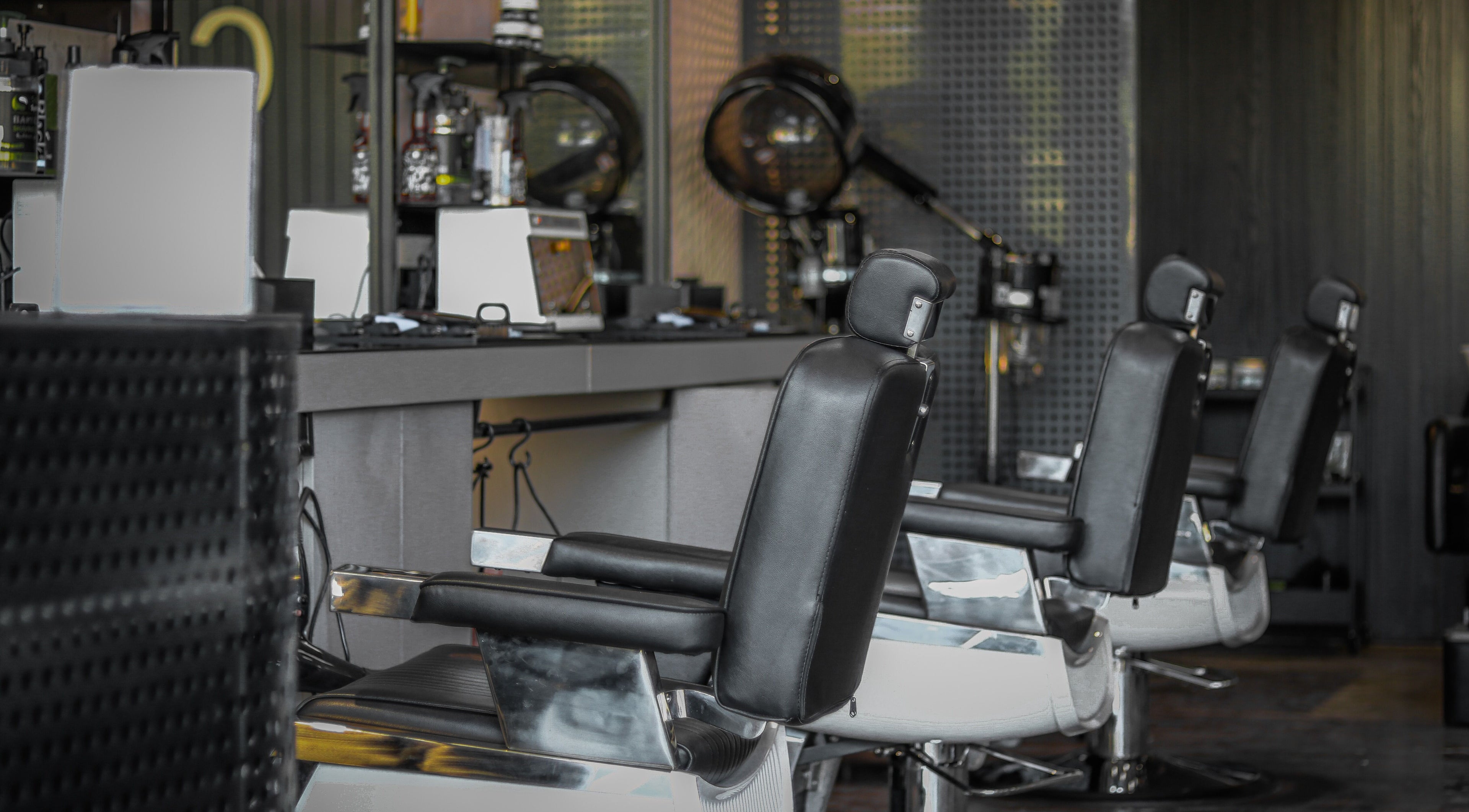 Modern barber chairs at Double Cut Barbershop | صالون دبل كت, Riyadh, Riyadh Province, SA.