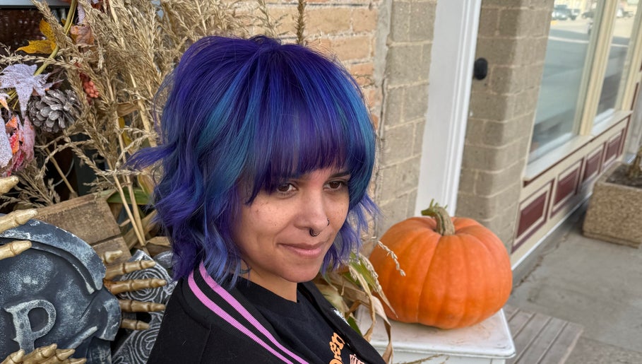 Vibrant purple hair styled to perfection at Myrna Hastings Haair, Indian Head, Saskatchewan, CA.