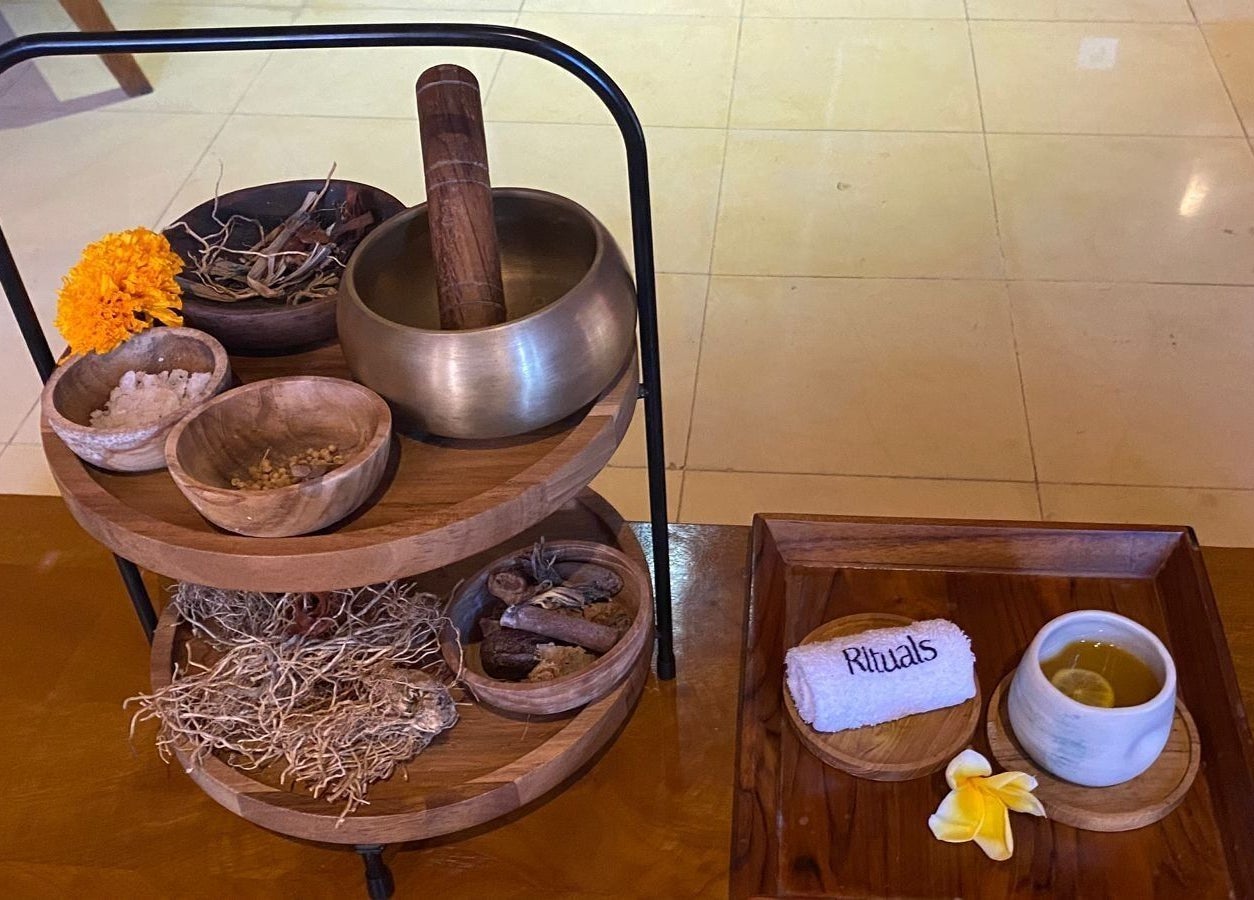 Herbal setup at Rituals Wellness Spa, Bali, Bali, ID, showcasing natural relaxation elements.