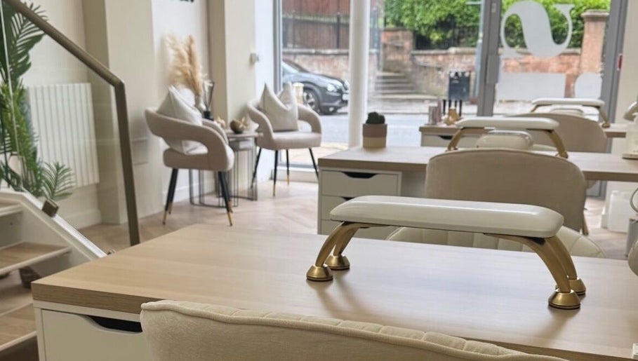 Elegant interior of Manicured byLana in Uddingston, Scotland, GB, showcasing stylish manicure stations.