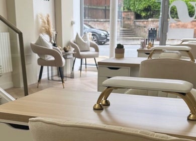 Elegant interior of Manicured byLana in Uddingston, Scotland, GB, showcasing stylish manicure stations.