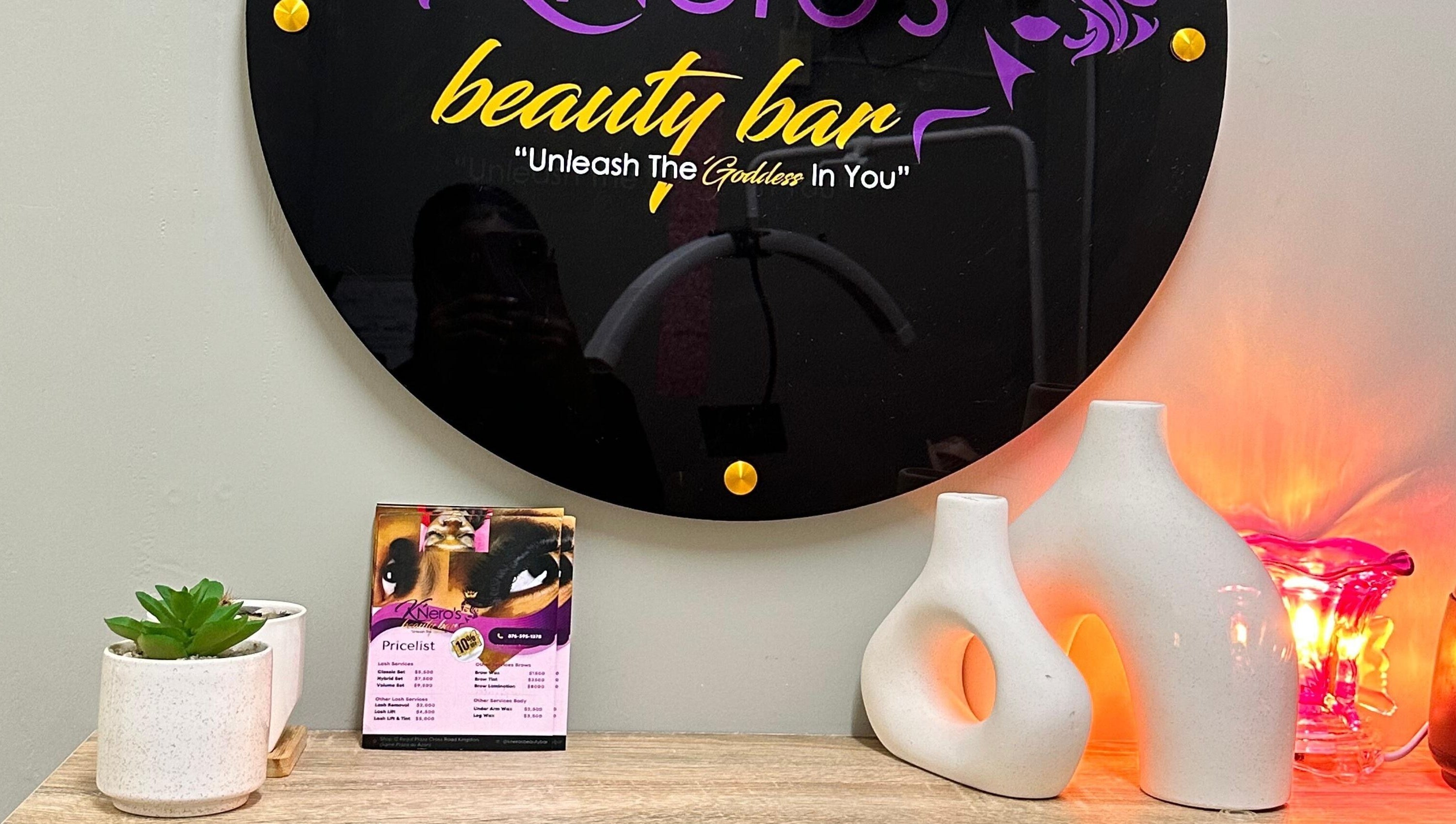 Elegant decor and signage at K’Nero’s Beauty Bar, Portmore, St. Catherine Parish, JM.