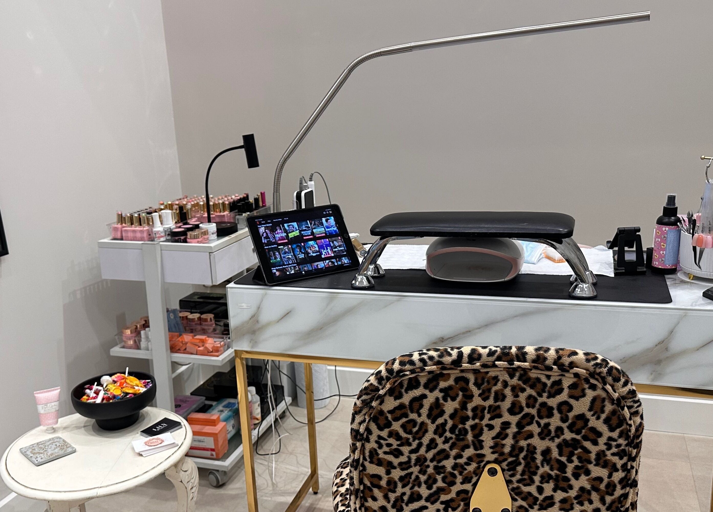 Lily the Nail Tech's stylish nail station in Wraxall, GB with tools and polish displayed.