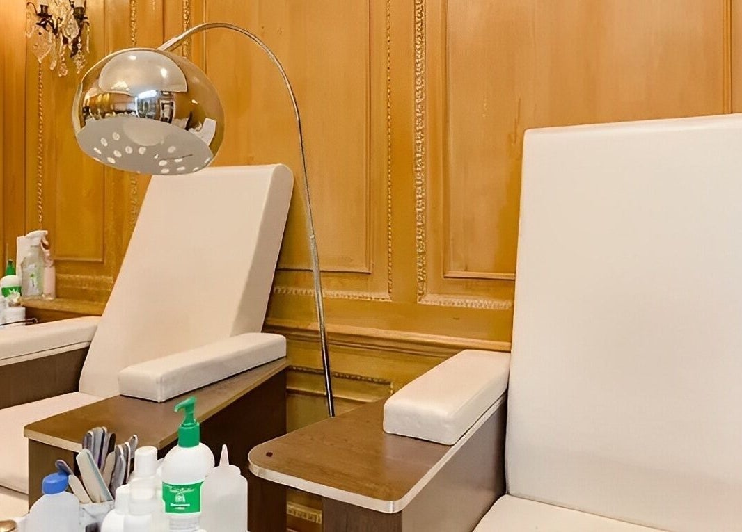 Elegant nail spa chairs at The Nail Station, London, England, GB offering a relaxing ambiance for beauty treatments.