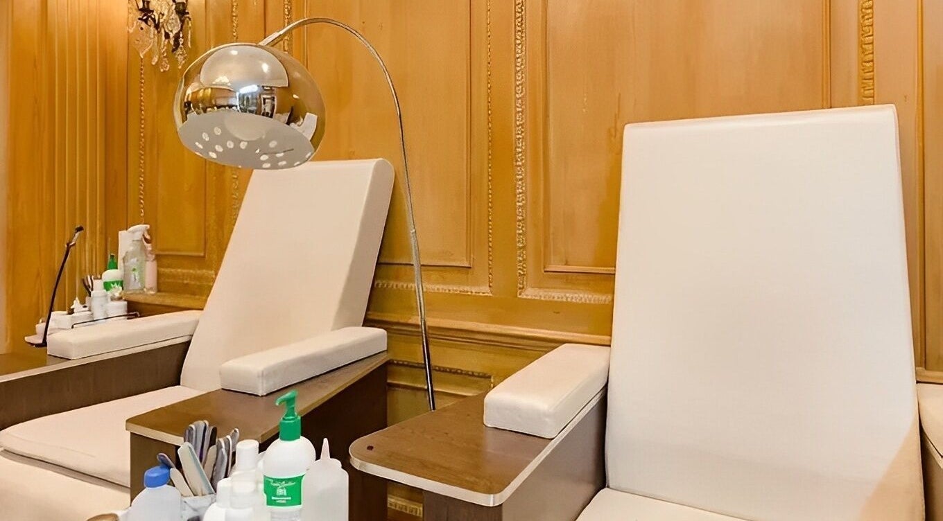 Elegant nail spa chairs at The Nail Station, London, England, GB offering a relaxing ambiance for beauty treatments.