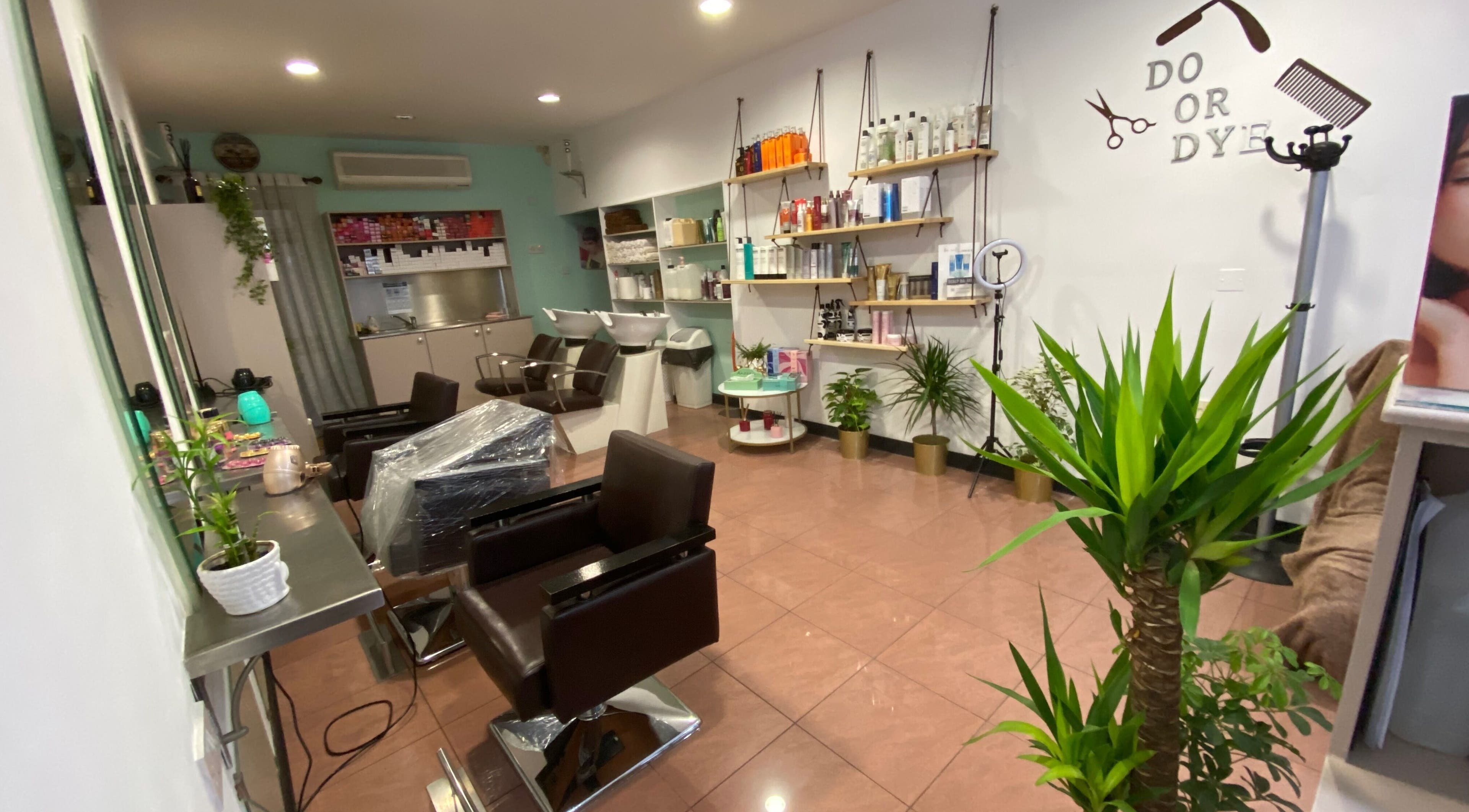 Elegant interior of Do or Dye by Aneeka in Birkirkara, MT, featuring modern styling chairs and greenery.