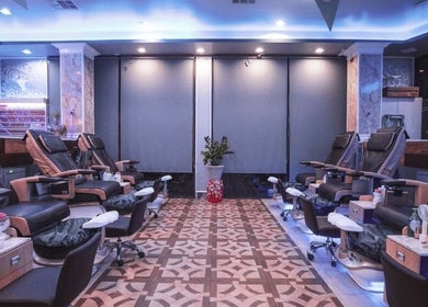 Elegant nail spa chairs at Star Nails Bar, Vista, California, US, offering luxury and relaxation.