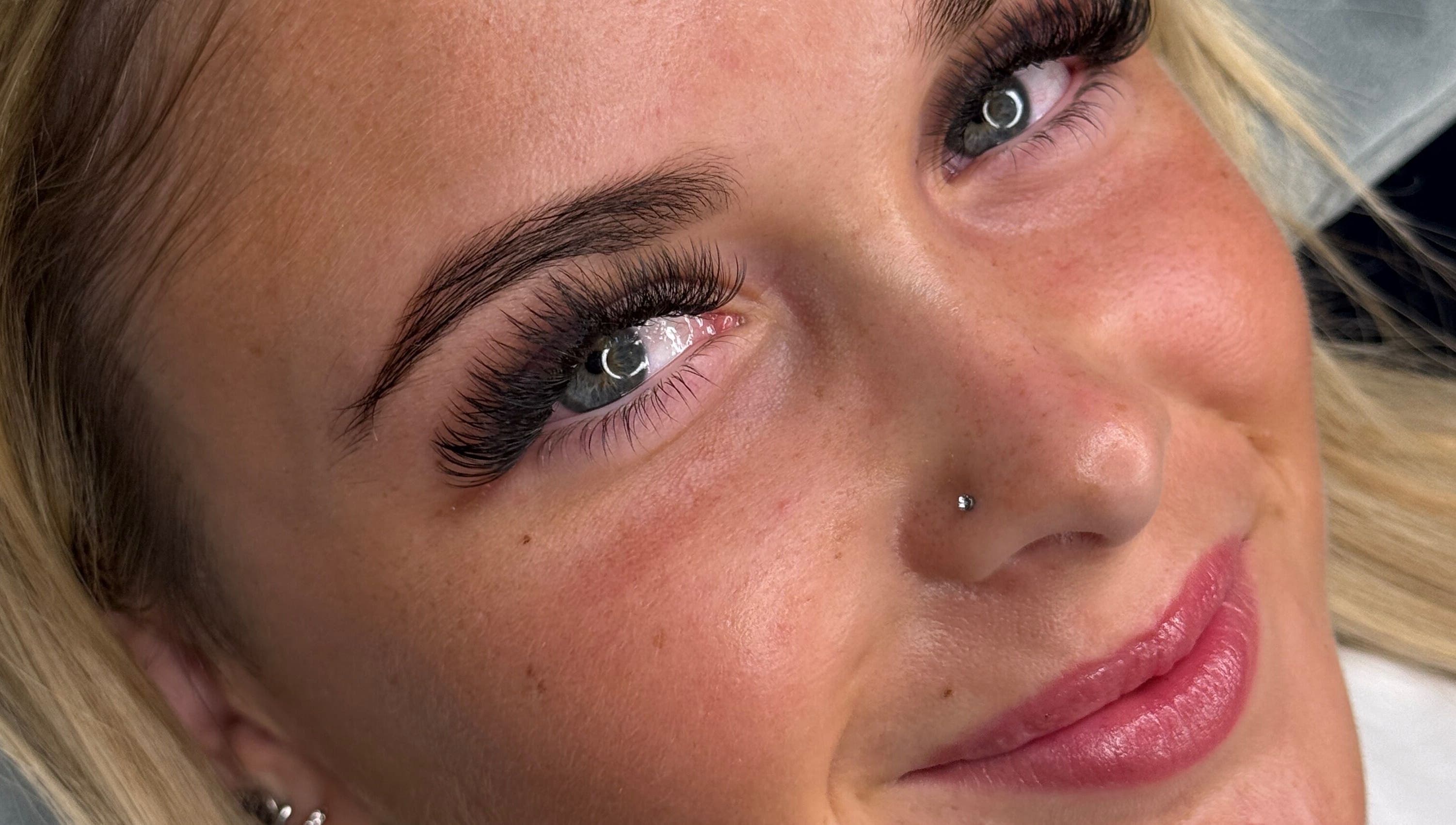 Close-up of a woman's enhanced eyelashes at Lash Out With Charl, Ellesmere Port, England, GB.