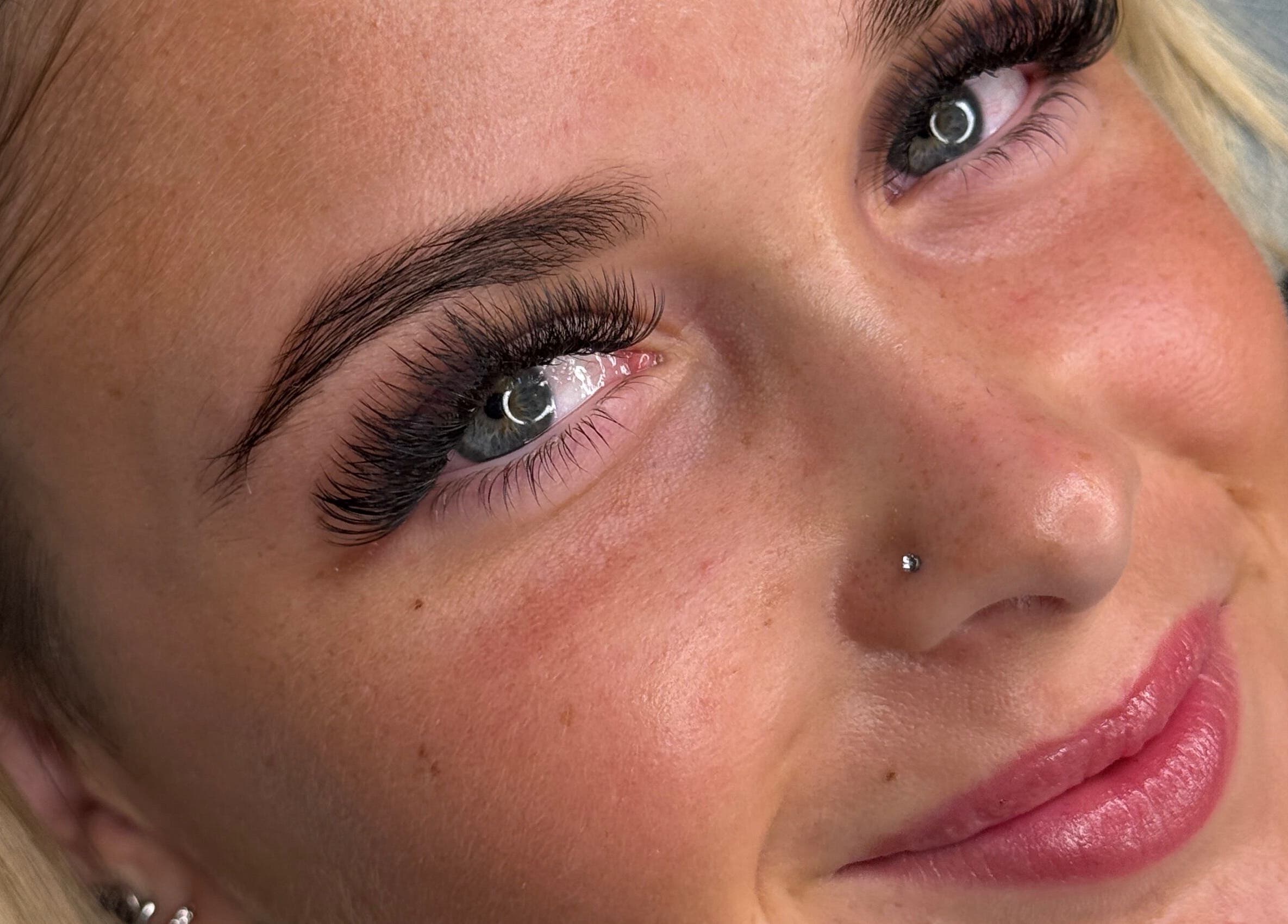 Close-up of a woman's enhanced eyelashes at Lash Out With Charl, Ellesmere Port, England, GB.