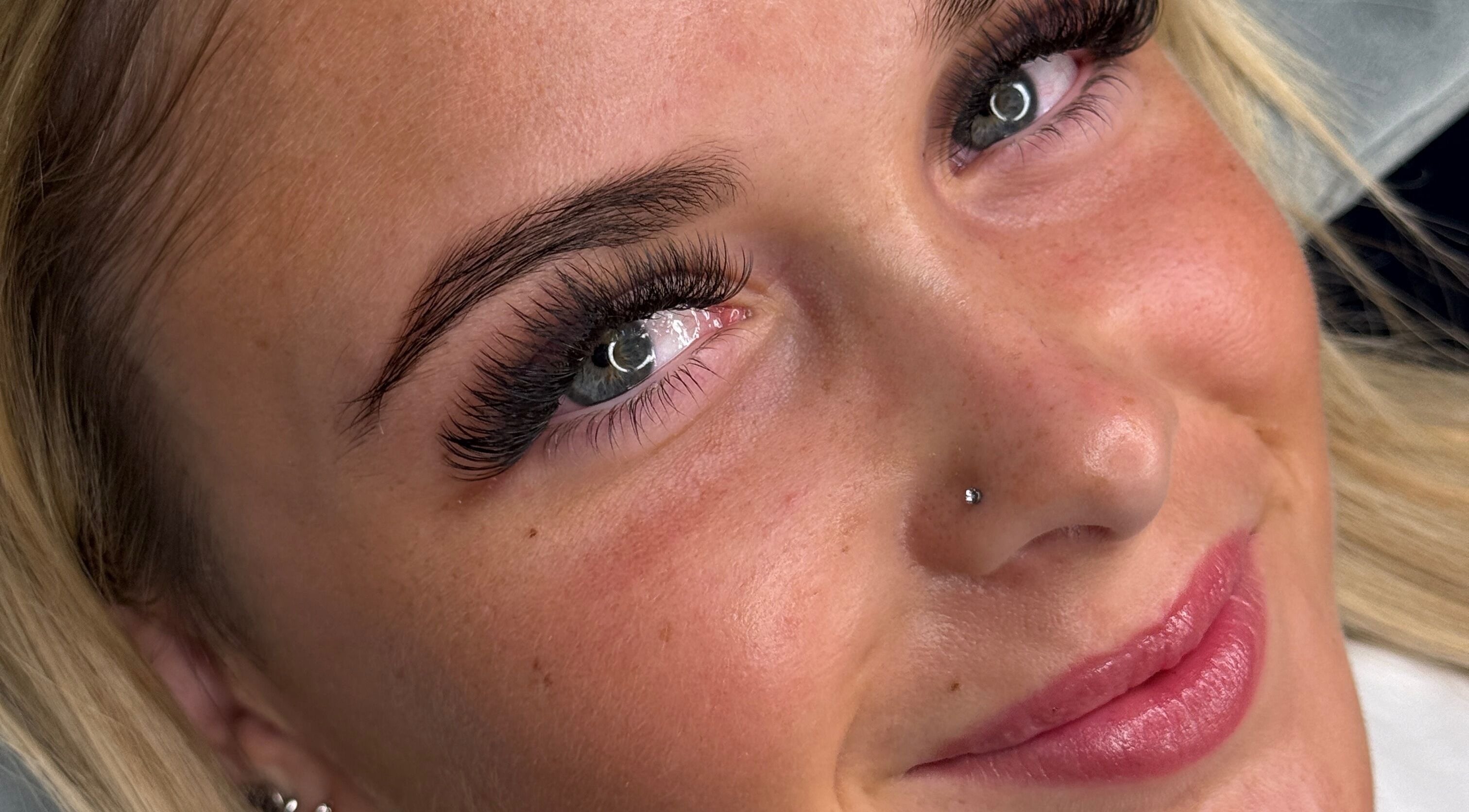 Close-up of a woman's enhanced eyelashes at Lash Out With Charl, Ellesmere Port, England, GB.