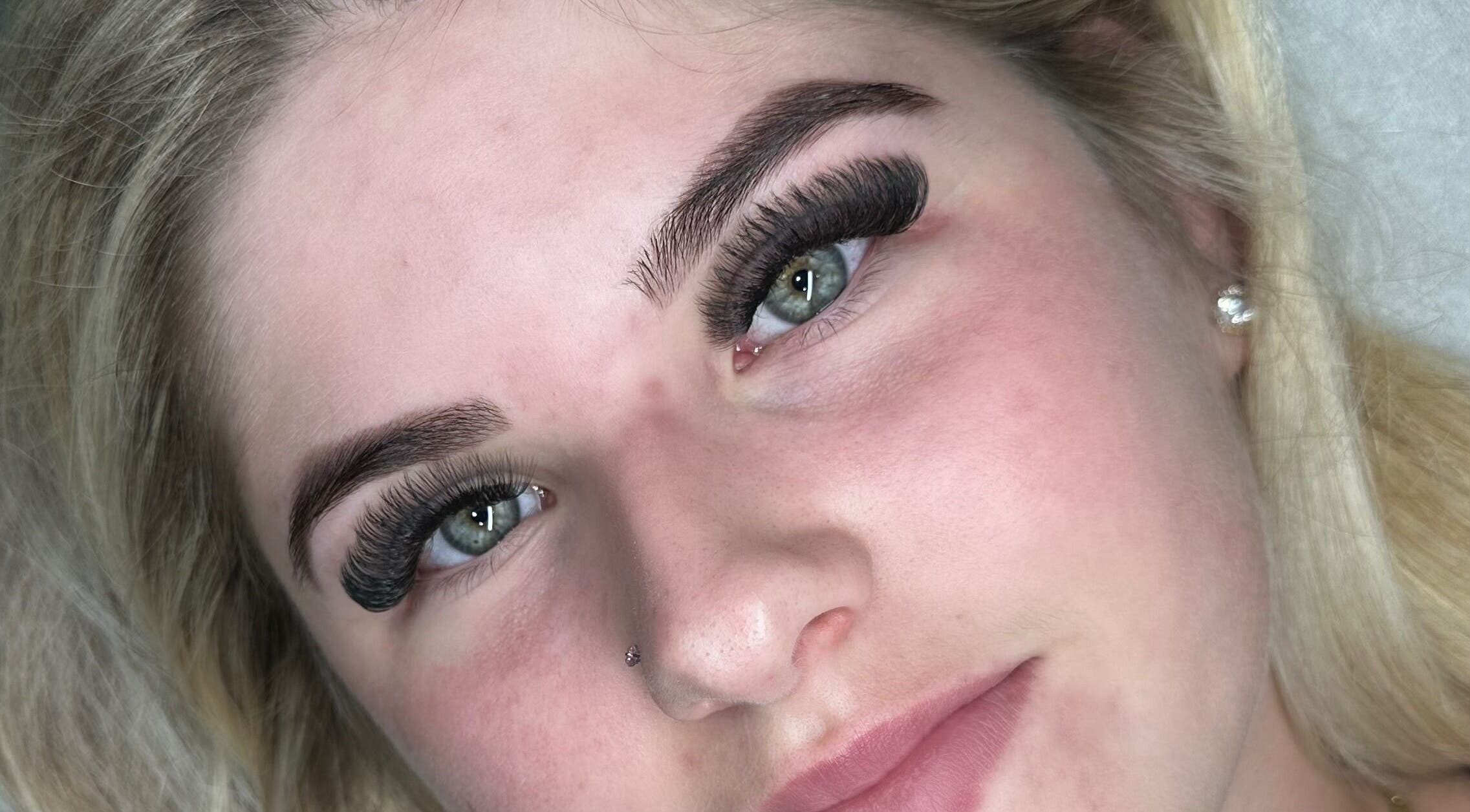 Close-up of expertly styled eyelashes at Lash Out With Charl, Ellesmere Port, England, GB.