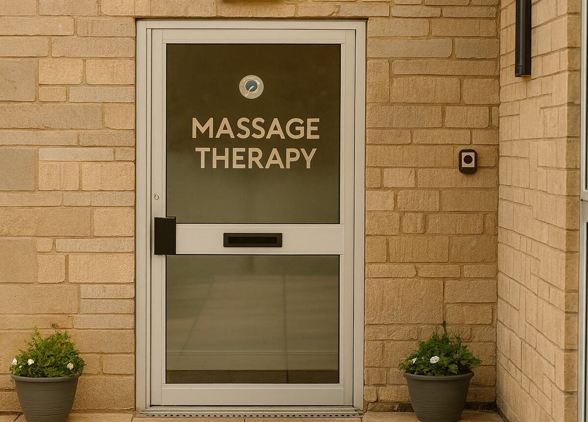 Entrance to Breathe Recharge Thrive massage therapy in Minchinhampton, England, GB.