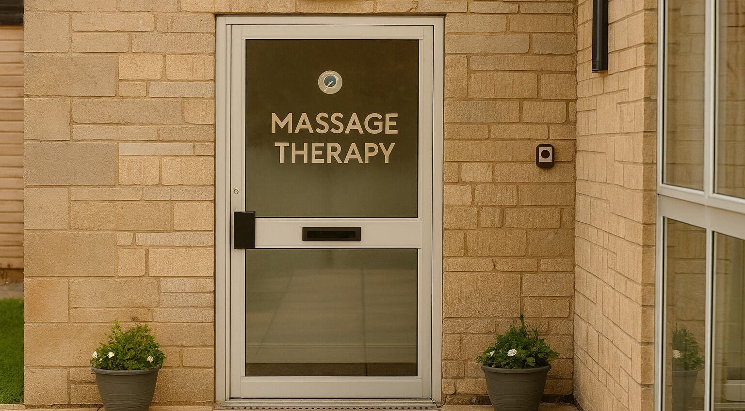 Entrance to Breathe Recharge Thrive massage therapy in Minchinhampton, England, GB.