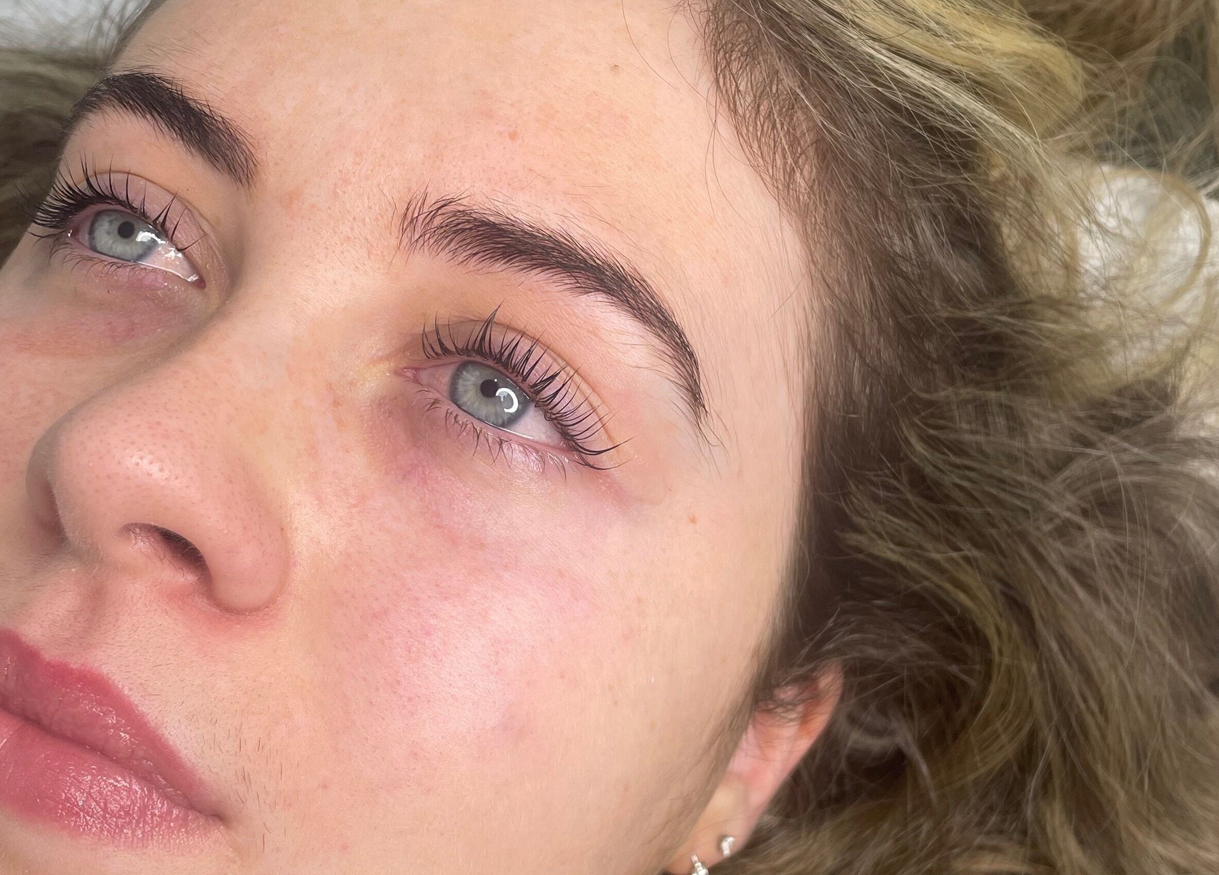 Close-up of natural lashes at Adara Ink, Chadderton, England, GB, showcasing professional beauty treatment results.