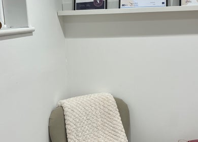 Relaxing seating with blanket at Brows & Beauty by Georgia, Effingham, England, GB.