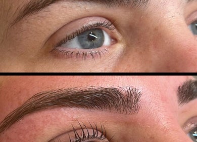 Before and after eyebrow transformation at Brows & Beauty by Georgia, Effingham, England, GB.
