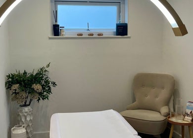 Tranquil therapy room at Brows & Beauty by Georgia, Effingham, England, GB, featuring elegant decor.