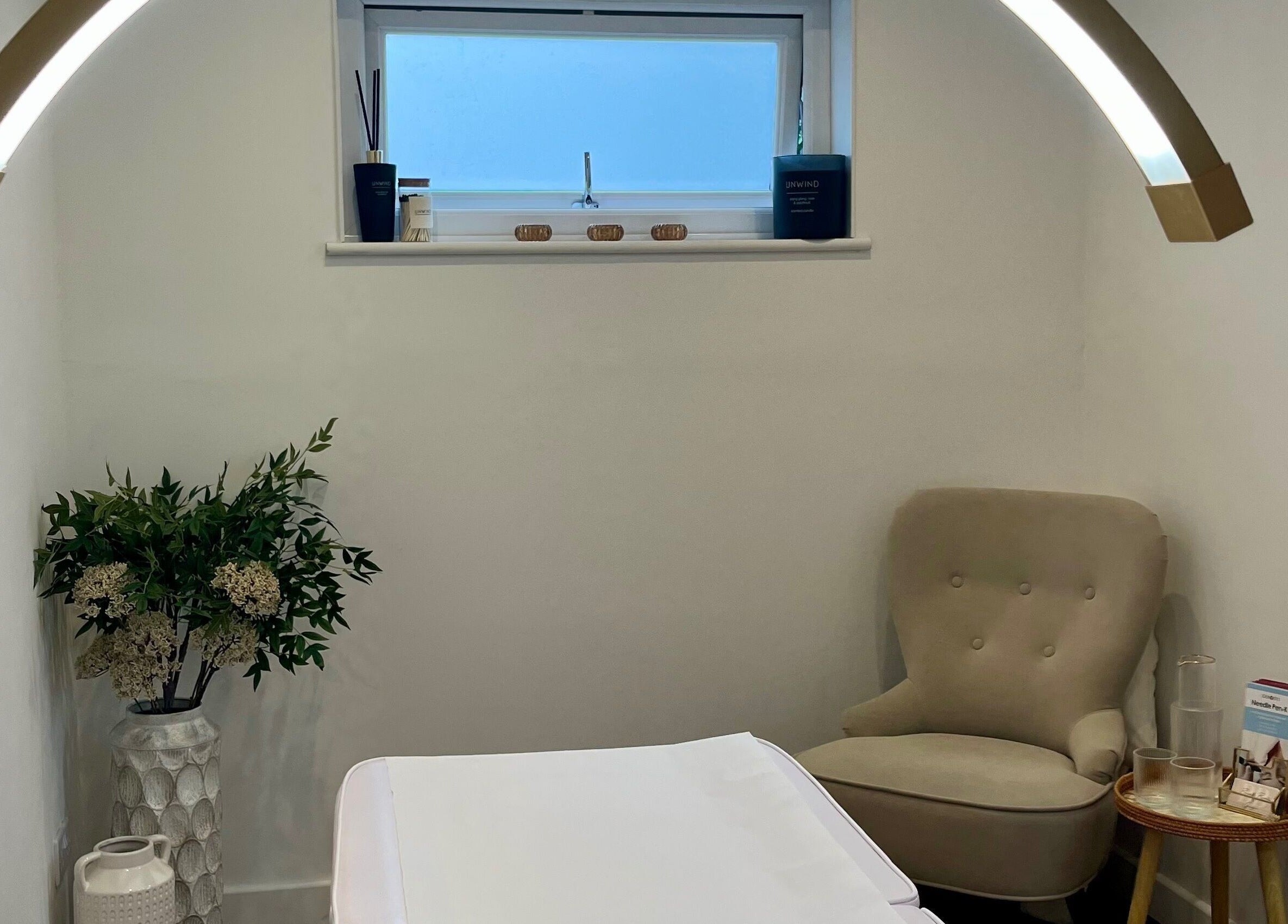 Tranquil therapy room at Brows & Beauty by Georgia, Effingham, England, GB, featuring elegant decor.