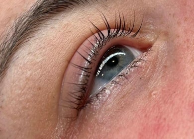 Close-up of styled lashes at Brows & Beauty by Georgia, Effingham, England, GB.