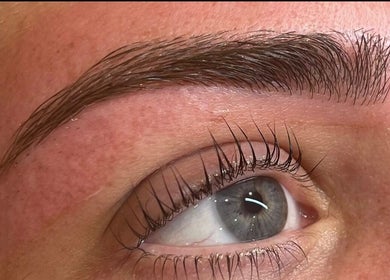 Close-up of expertly shaped eyebrow at Brows & Beauty by Georgia, Effingham, England, GB.