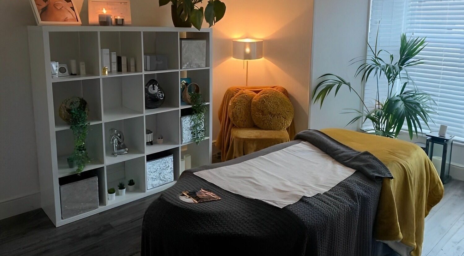 Cozy spa room at Angels Nail and Beauty Lounge Helston Cornwall, Helston, England, GB with soft lighting and plush decor.