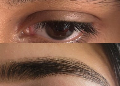 Close-up of eyebrow grooming at Cupids Glow, Bolton, England, GB, highlighting precise enhancement.