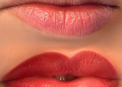 Prima e dopo di labbra truccate da Diambra Beauty, Modena, Emilia-romagna, IT per valorizzare il make-up.