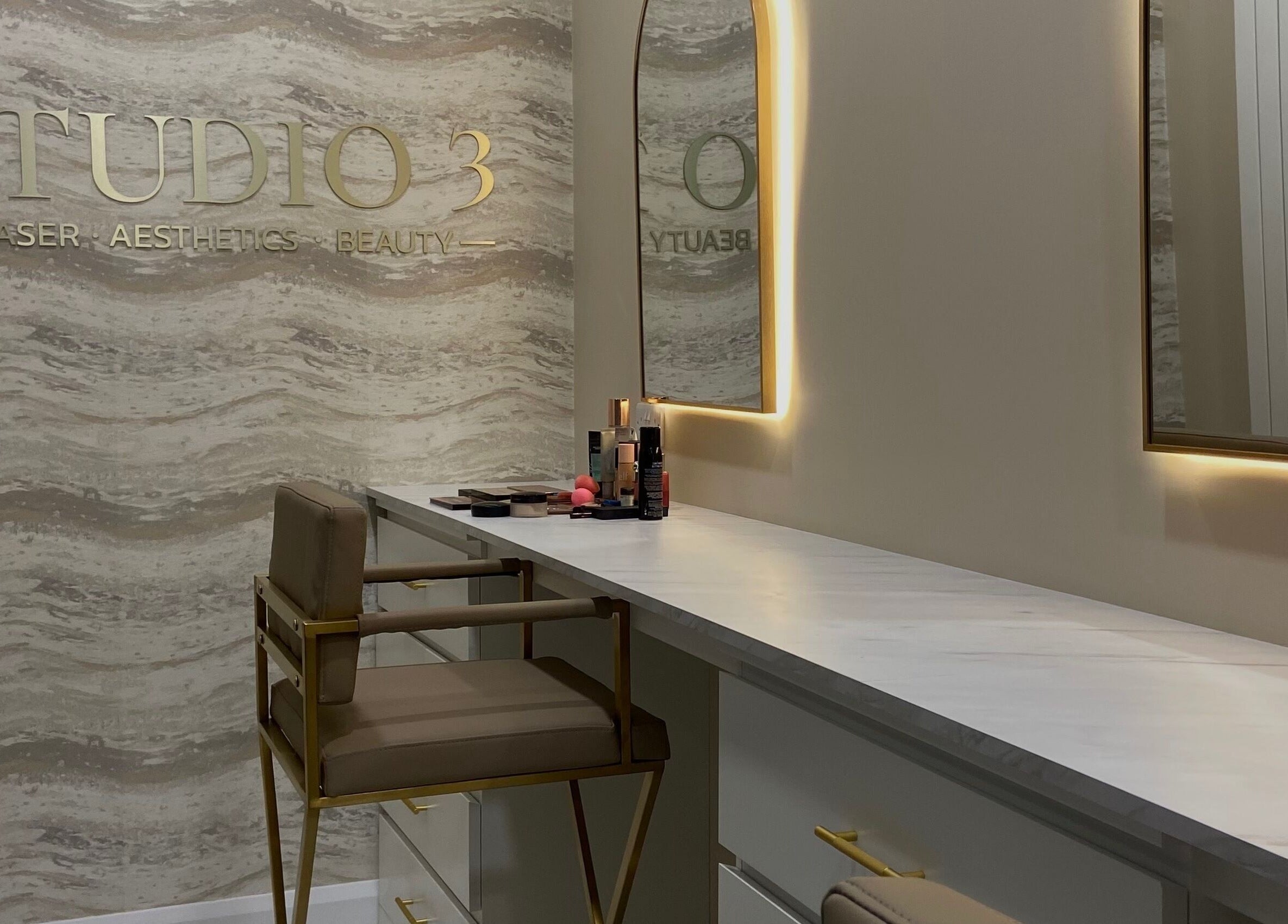 Modern beauty studio, Studio 3, Swatragh, Northern Ireland, GB, featuring a chic vanity setup.