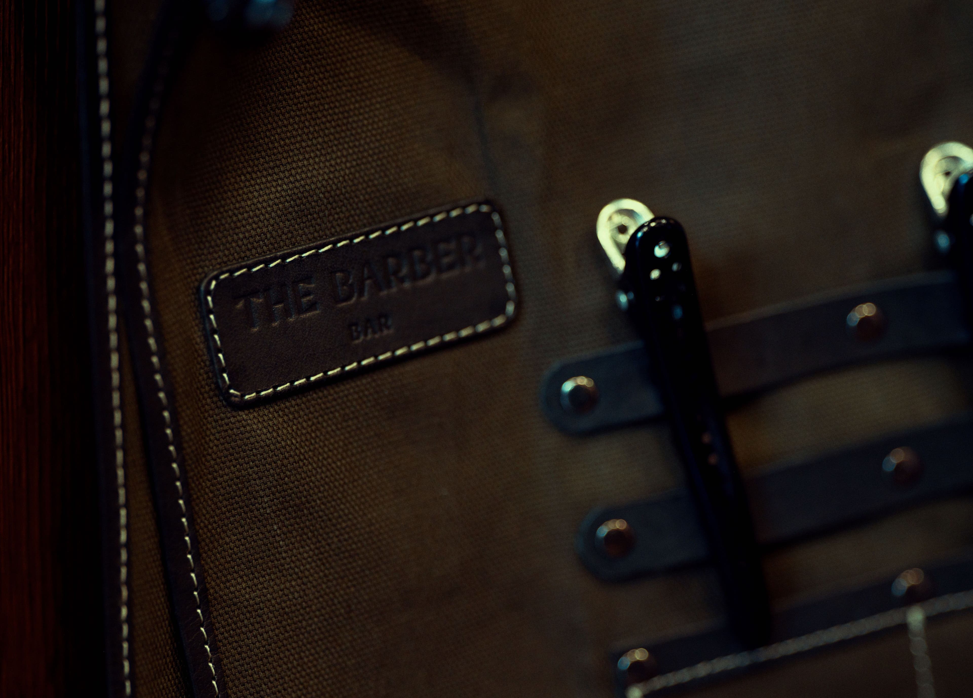 Closeup of branded apron at The Barber Bar in Daerah Khusus Ibukota Jakarta, ID.