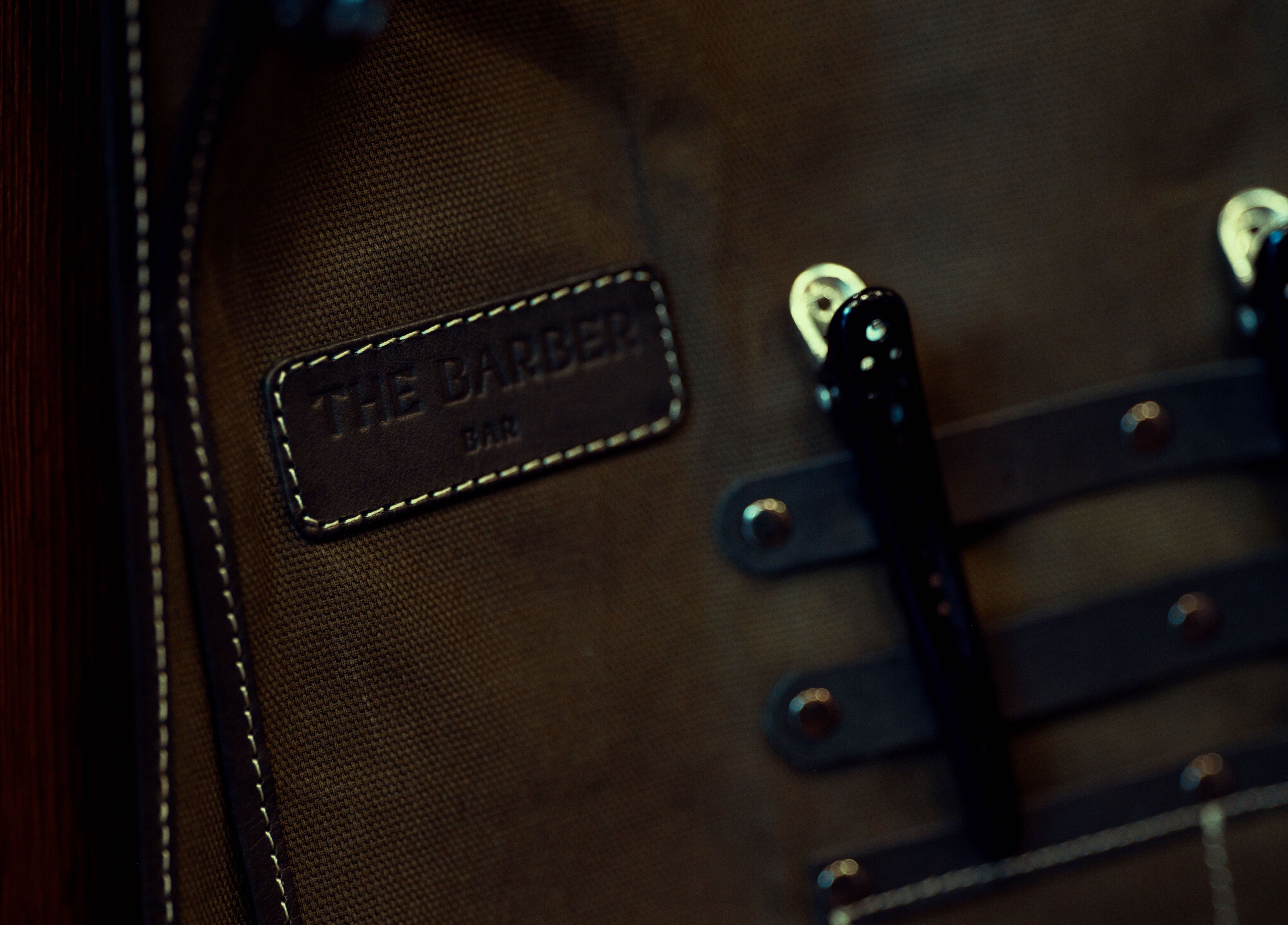 Closeup of branded apron at The Barber Bar in Daerah Khusus Ibukota Jakarta, ID.