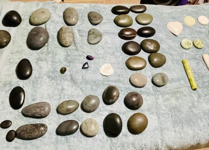 Hot stones prepared for massage at MASSAGE BY ZOE, Corby, England, GB. Ideal for relaxation therapies.