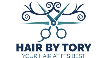 Logo for Hair By Tory featuring scissors design, Stowmarket, England, GB.