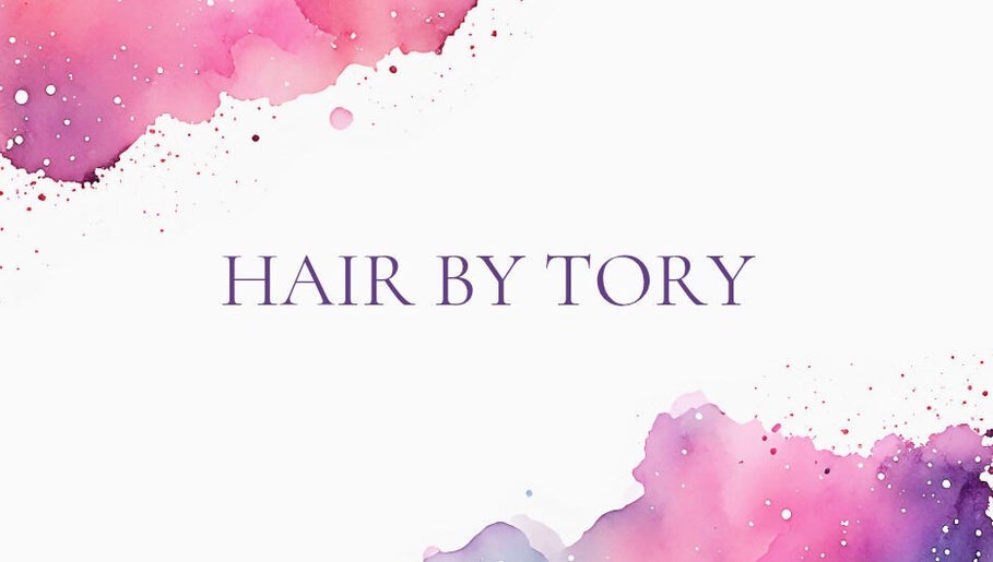 Hair By Tory logo with pink watercolor design, Stowmarket, England, GB.