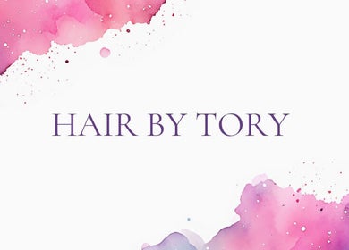 Hair By Tory logo with pink watercolor design, Stowmarket, England, GB.