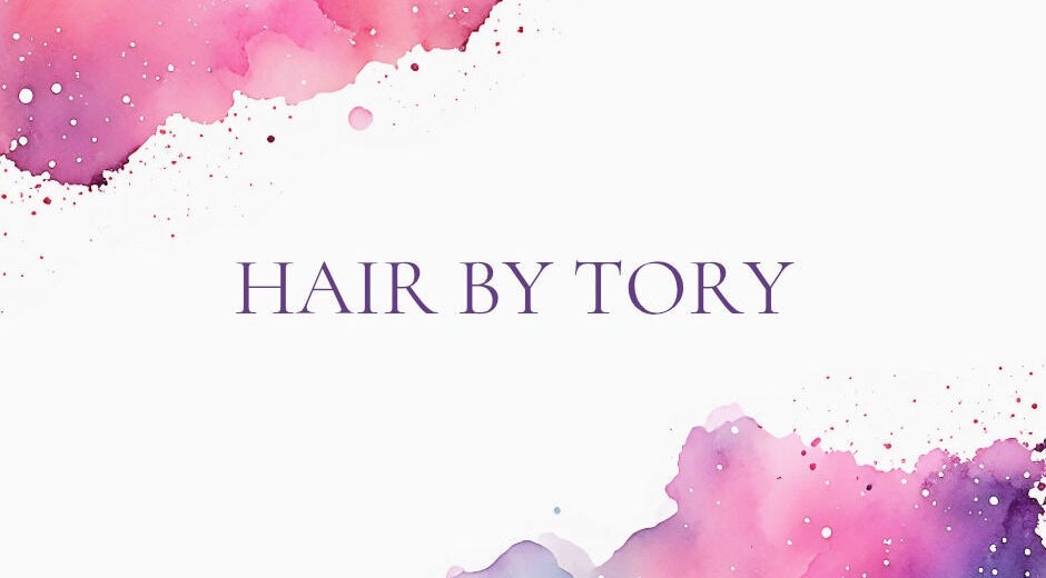 Hair By Tory logo with pink watercolor design, Stowmarket, England, GB.