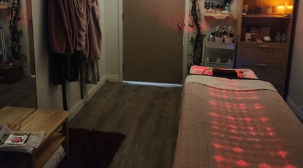Cozy treatment room at Remedi Permanent Makeup Corydon in Corydon, Indiana, US, with ambient lighting and decor.