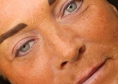 Close-up of eyebrow enhancement at Remedi Permanent Makeup Corydon, Indiana, US.