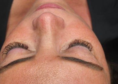 Close-up of eyelash enhancement at Remedi Permanent Makeup Corydon, Corydon, Indiana, US.