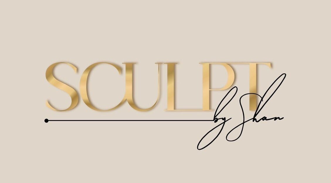 Sculpt by Shan logo in elegant gold lettering, Worsley, England, GB.