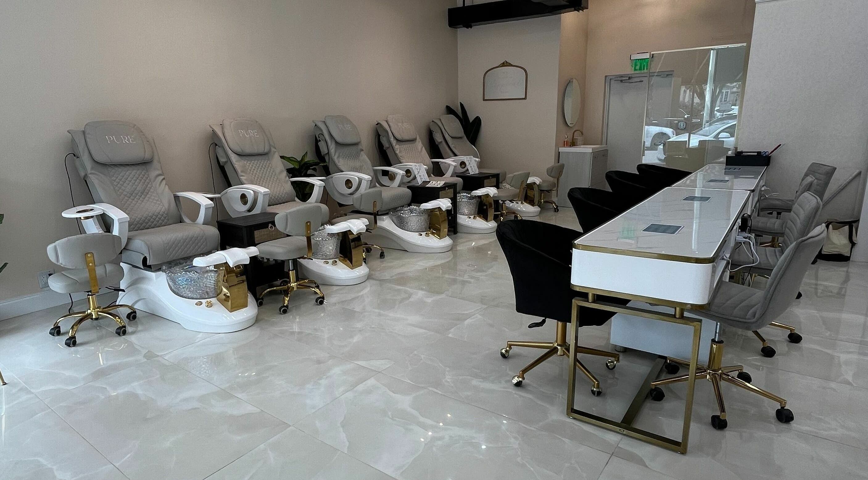 Luxurious pedicure and manicure stations at Pure Nail Studio, Miami Beach, Florida, US.