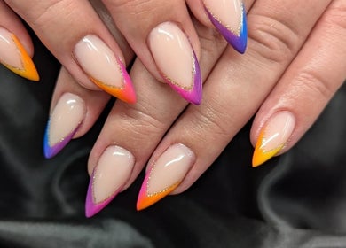 Vibrant ombre nails at Tetyana's Beauty, Colchester, England, GB. Perfectly executed multicolor design.