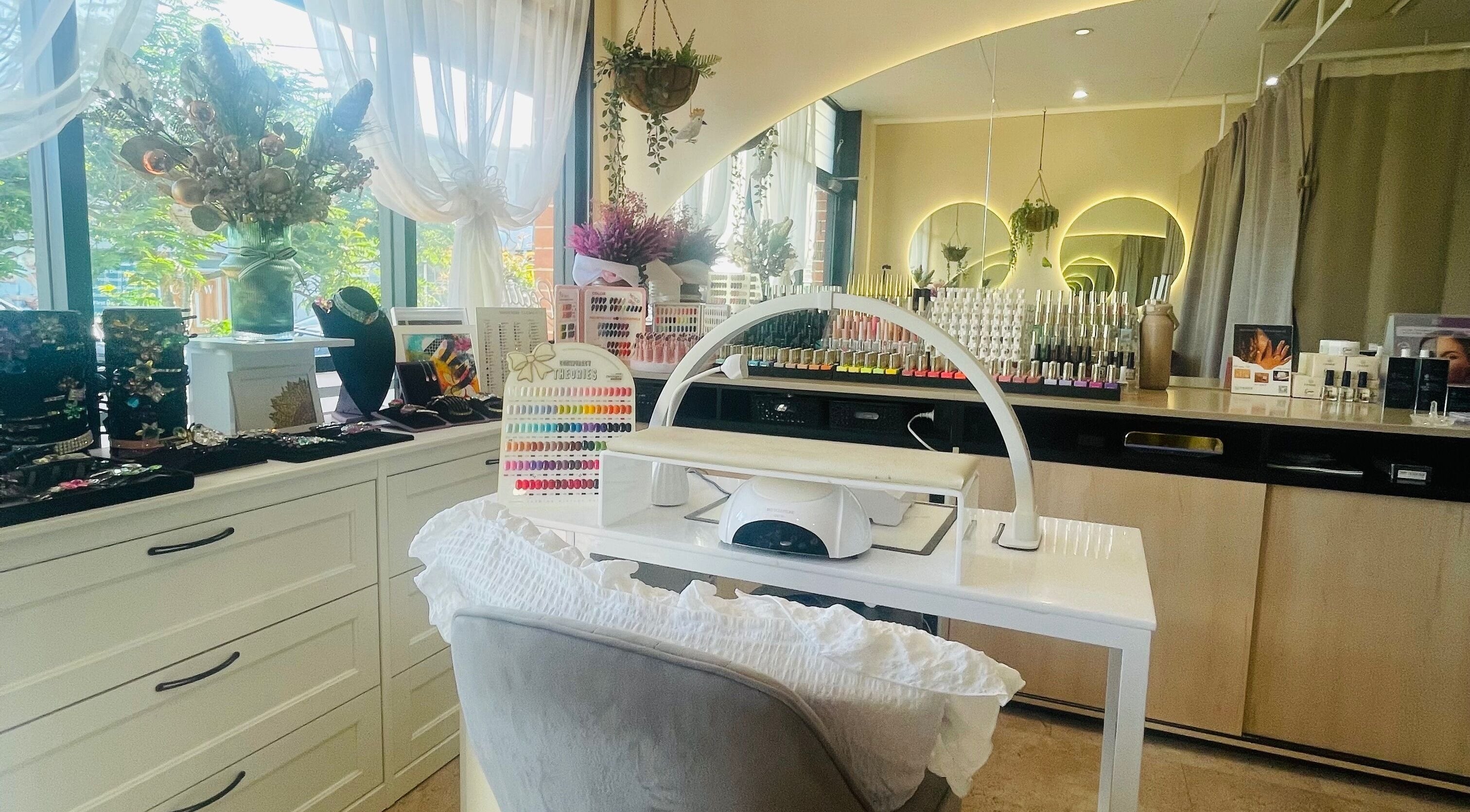 Bright nail studio at Aroma Nail & Beauty, East Brisbane, Queensland, AU, showcasing elegant decor and nail colors.